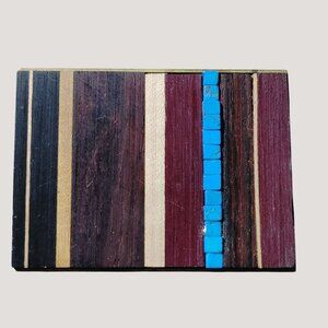 Vintage Belt Buckle Handcrafted Wood Accents Stone Inlay  Rustic Brass